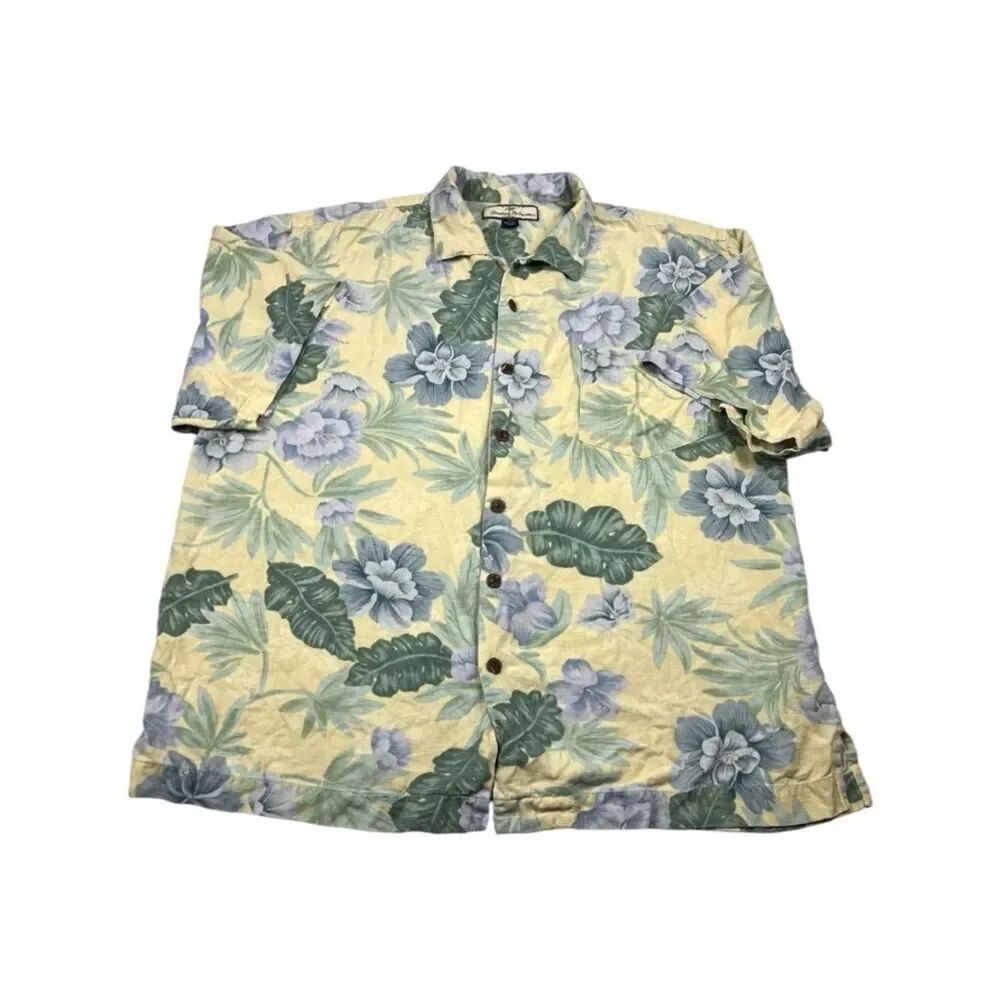Tommy Bahama Mens Silk Tropical Button Front Shirt Short Sleeve Resort Casual XL
